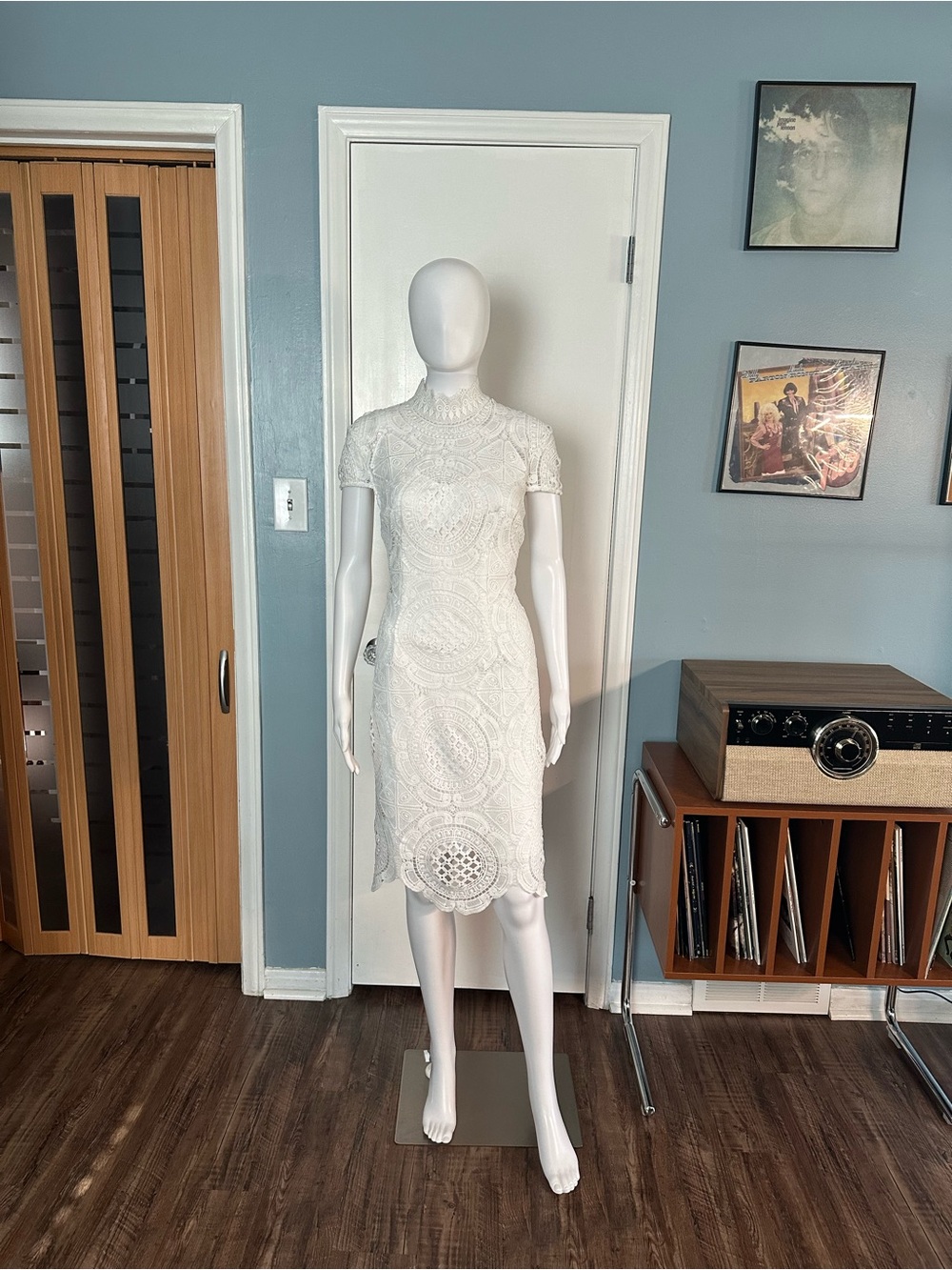 Bisou Bisou White Crochet Short-Sleeve Midi Dress